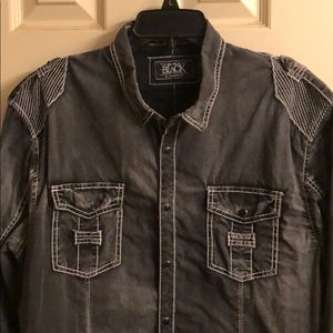 Buckle Black Men’s long sleeve snap button shirt.